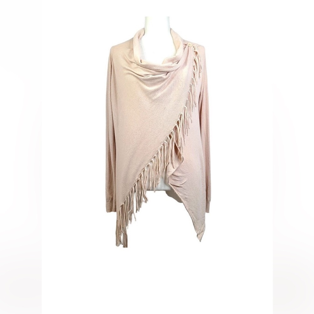 Lovestitch NWT Cream Fringe Poncho Sweater boho western wrap around sz small - Picture 6 of 11